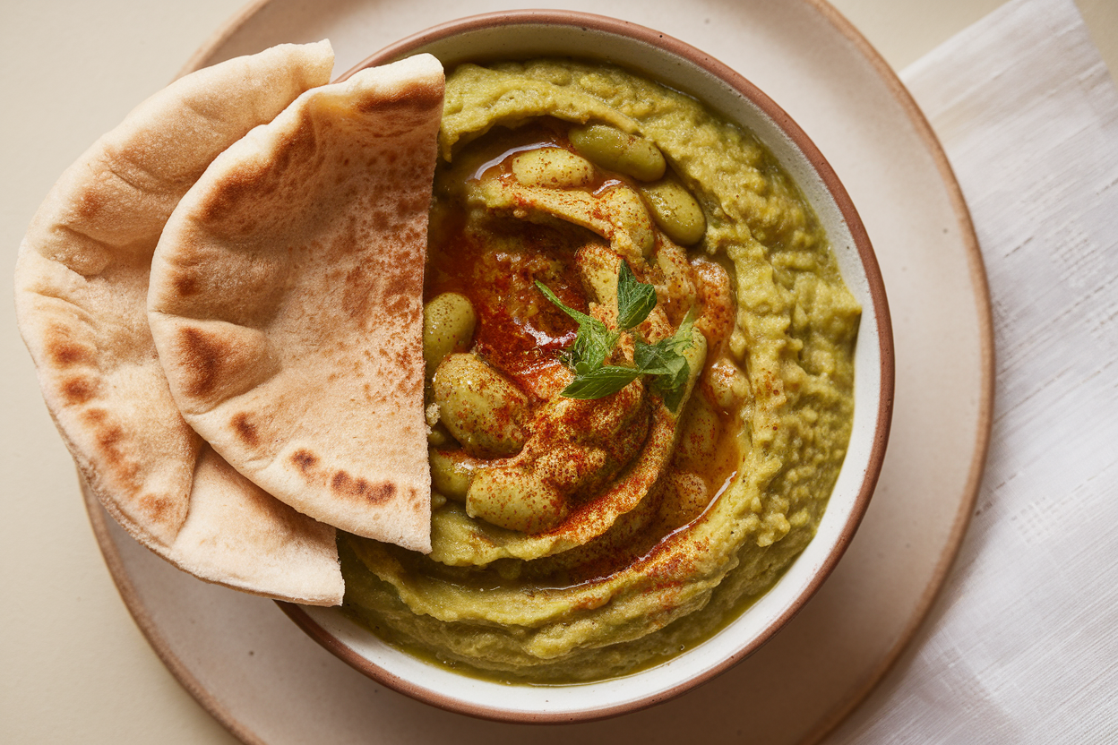 Middle Eastern-Style Ful Medames with Pita