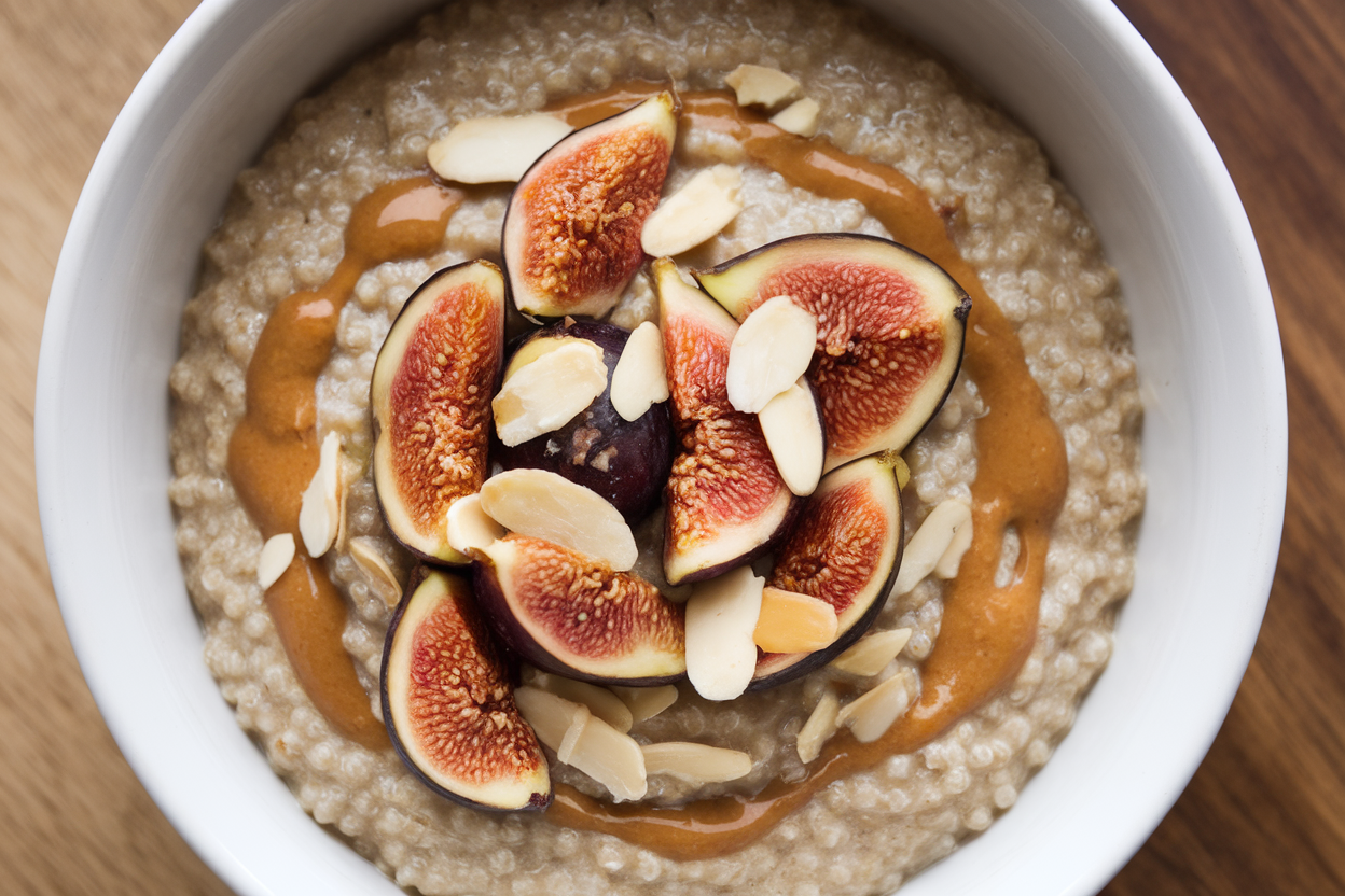 Quinoa and Fig Porridge with Halal Almond Butter Drizzle