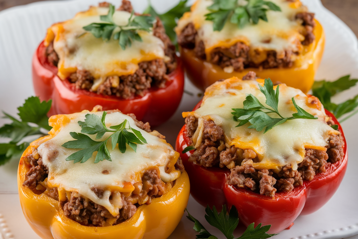 Stuffed Bell Peppers with Ground Beef and Rice