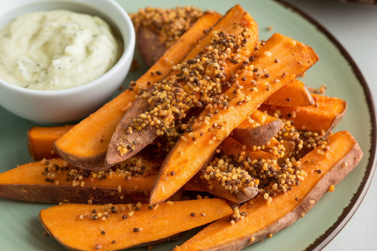 Middle Eastern Spiced Sweet Potato Fries with Garlic Dip